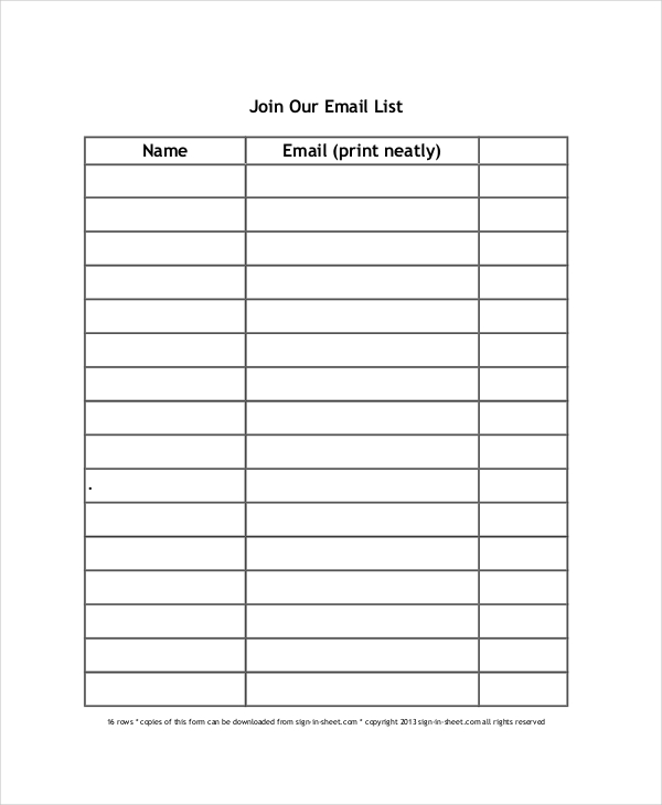 email sign up sheet template