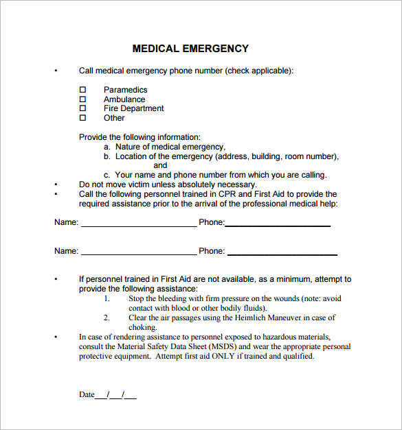 emergency action plans examples