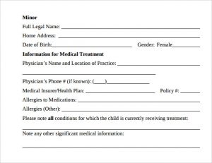 emergency contact form template medical consent form