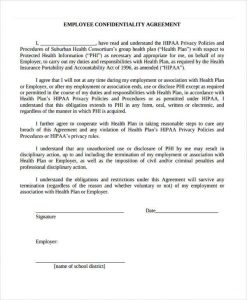 employee agreement form hipaa employee confidentiality agreement form