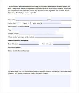 employee complaint form employee complaint form sample