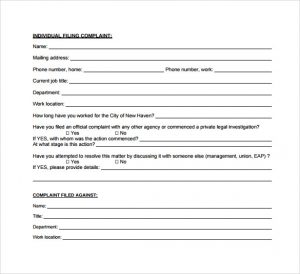 employee complaint form new employee complaint form
