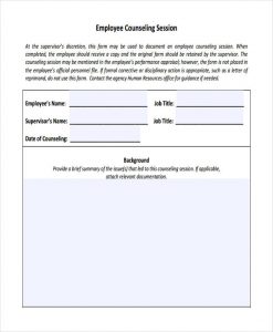 employee counseling form employee counseling session form