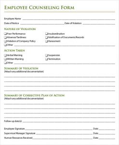 employee counseling form employee counseling write up form