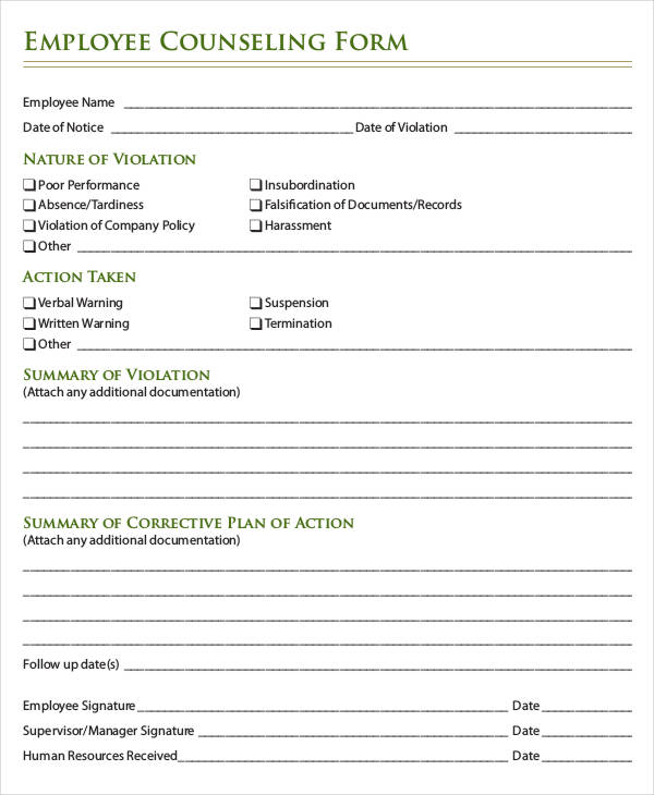 employee counseling form