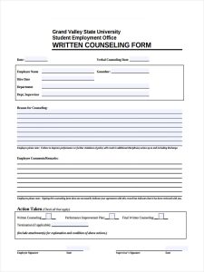 employee counseling form employee written counseling form