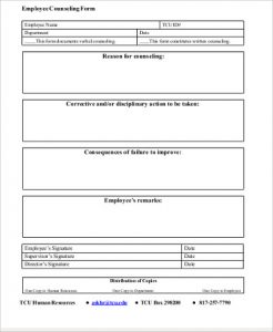 employee counseling form sample employee counseling form