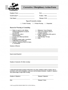 employee disciplinary action form corrective disciplinary action form d