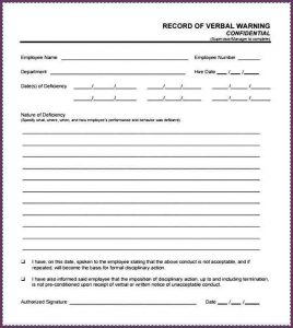 employee disciplinary form verbal warning template verbal warning template example