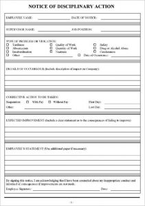 employee discipline form employee disciplinary action form template
