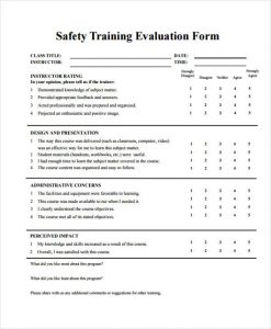 employee evaluation form pdf safety training session evaluation form