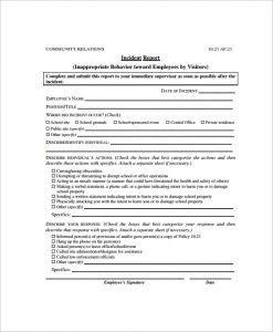 employee incident report inappropriate behavior employee incident report template