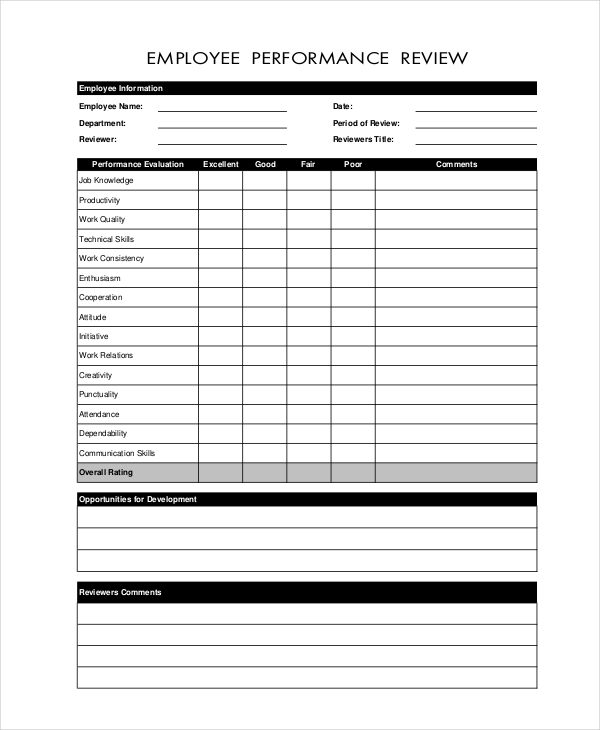 employee performance review template