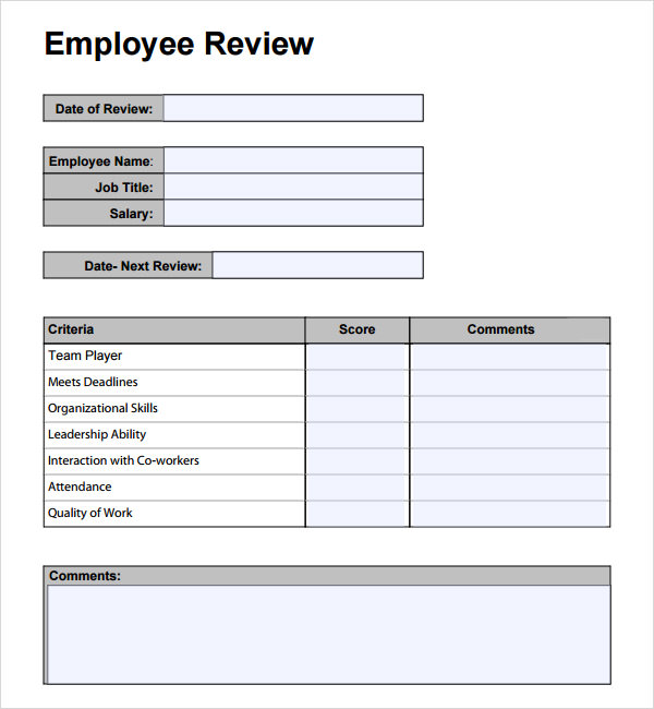 employee performance review template