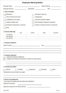 employee reprimand form employee warning notice form template