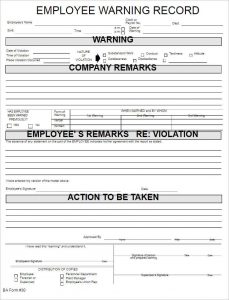 employee reprimand form employee warning record form template