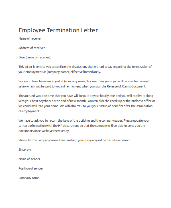 employee termination letter