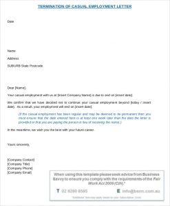 employee termination template casual employee termination letter template