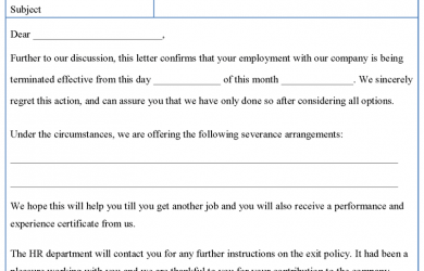 employee termination template employment termination letter form