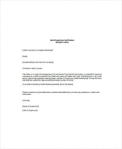 employee verification letter employee work verification letter