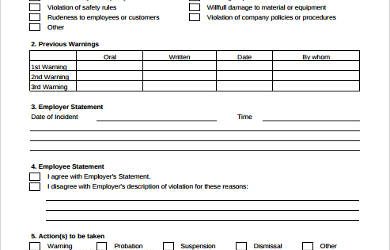 employee written warning employee written warning form