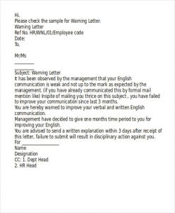 employees warning letter poor performance warning letter format