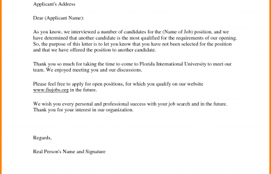 employment acceptance letter job rejection letter sample to applicant