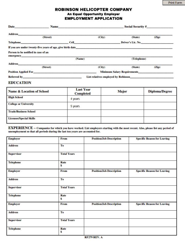 employment application form free download