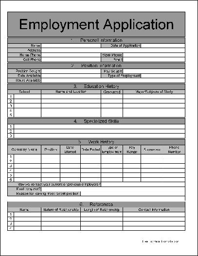 employment application form pdf