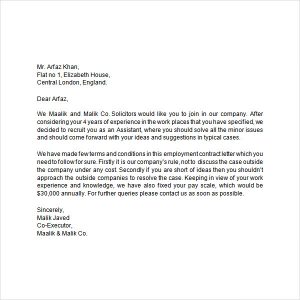 employment offer letter templates employment contract letter
