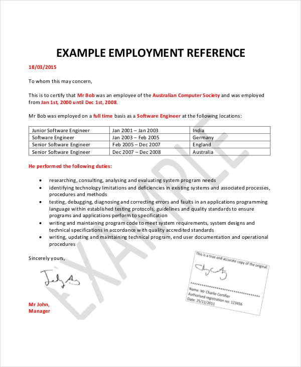 employment reference letter
