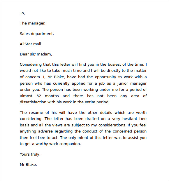 employment reference letter sample