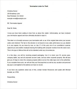 employment termination letter employee termination letter for theft word doc