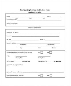 employment verification form previous employment verification form
