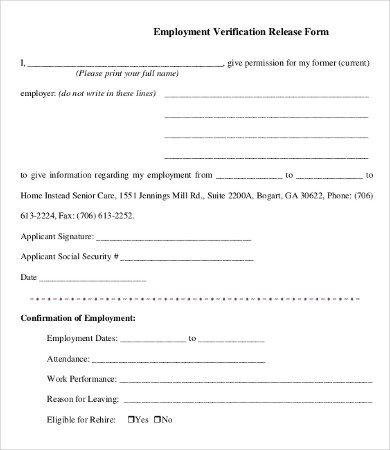 employment verification forms template