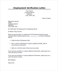 employment verification letter sample professional employment verification letter