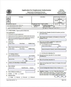 employment verification template application employment authorization form