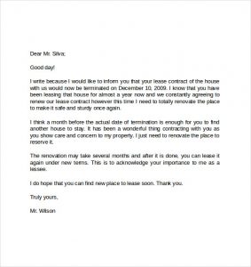 end of lease letter format of early lease termination letter