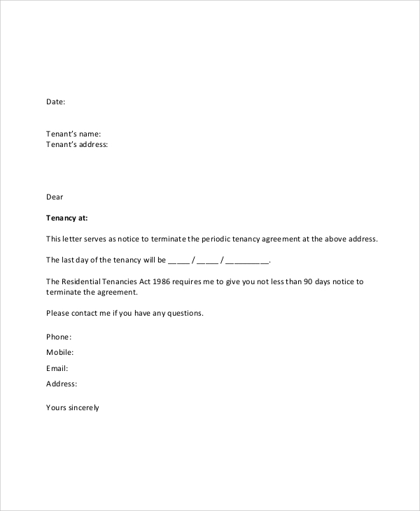 end of lease letter to tenant from landlord