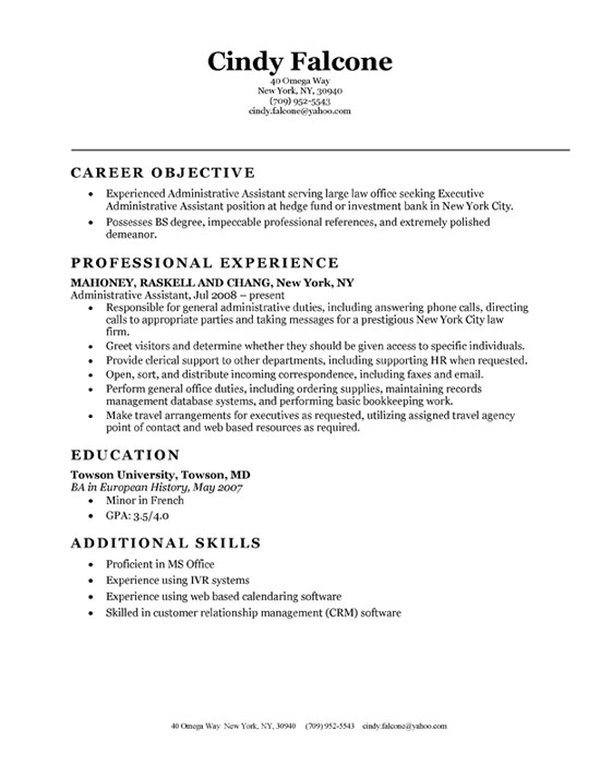 entry level administrative assistant resume