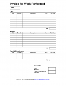 equipment bill of sale work invoice template
