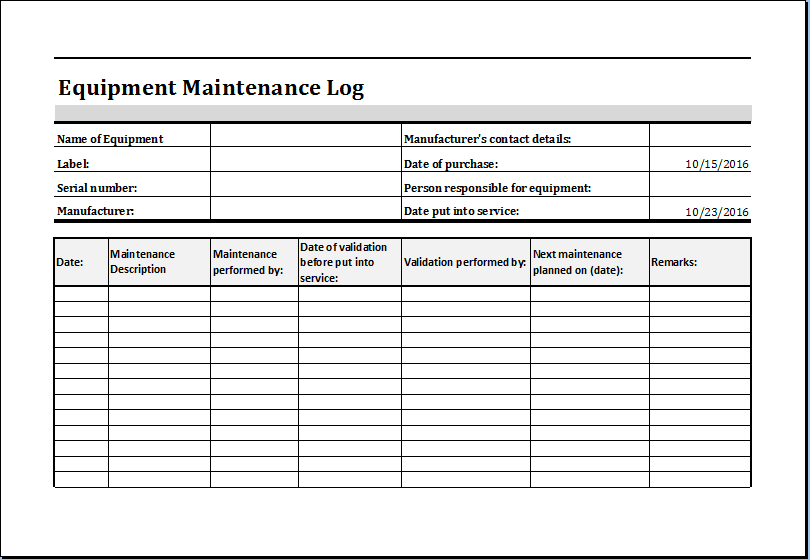 equipment inventory template