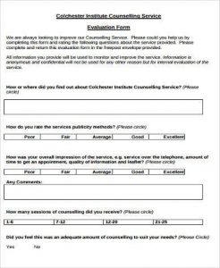 evaluation form template counselling service evaluation form