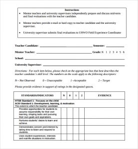 evaluation form template teacher candidate evaluation form