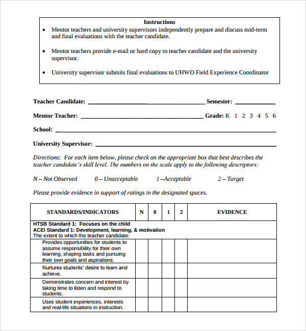 evaluation form template