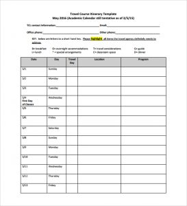 event itinerary template travel itinerary template