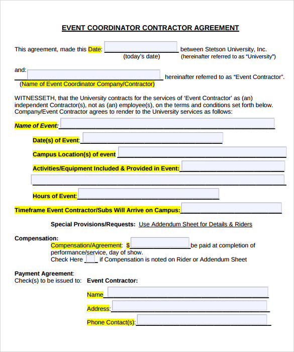 event planner contract