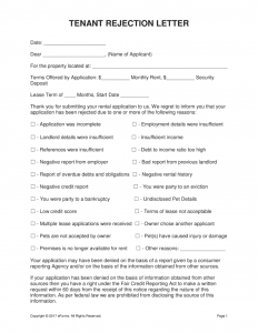 eviction notice pdf tenant application rejection letter form x