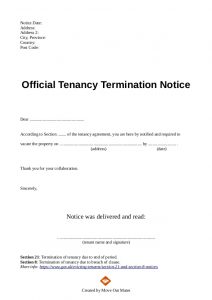 eviction notice sample end of tenancy letter template from landlord to tenant