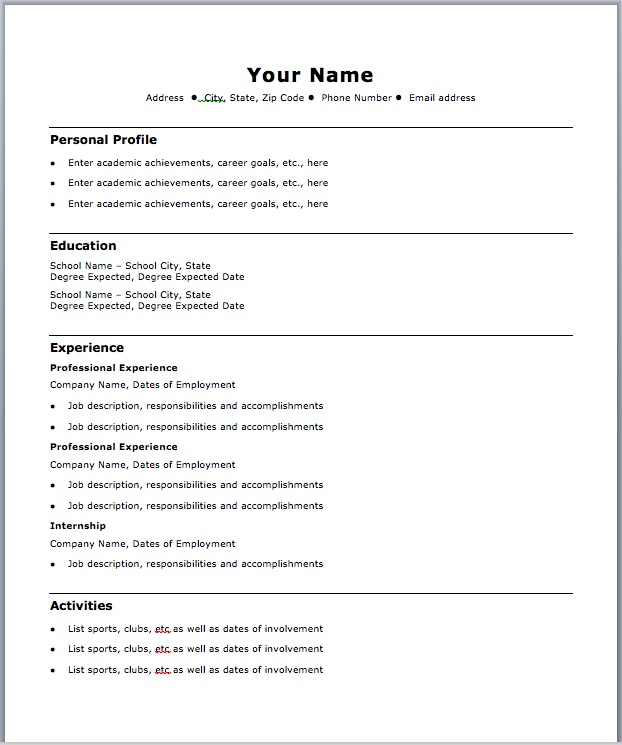 example basic resume